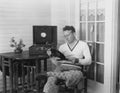 Man listening to records Royalty Free Stock Photo