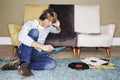 Man Listening To Records In Living Room Royalty Free Stock Photo