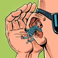 The man listens to what the informant whispers to him. Security of personal data storage. Secret agents always know