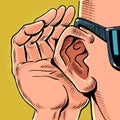 The man listens to what the informant whispers to him. Security of personal data storage. Secret agents always know
