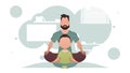A man with a little boy are sitting and doing yoga in the room. Yoga. Cartoon style. Royalty Free Stock Photo