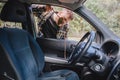 man locked car and forget keys inside Royalty Free Stock Photo