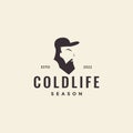 Man long beard cold season hipster logo