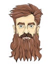 A man with a long beard and earring. Vector portrait illustration, isolated on white.
