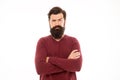 Man with long beard and mustache isolated white background. To grow awesome beard, simply put away your razor and