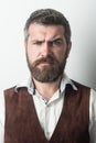 Man with long beard and mustache on sad face. Royalty Free Stock Photo