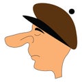 A man with long, big nose wearing cap, vector or color illustration Royalty Free Stock Photo