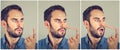 Man with long nose. Liar concept. Human face expressions, emotions, feelings. Royalty Free Stock Photo