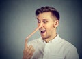 Man with long nose. Liar concept. Royalty Free Stock Photo