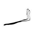 Man with long shadow walking in the morning or evening vector illustration sketch doodle hand drawn with black lines isolated on Royalty Free Stock Photo