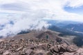 Man on Longs peak at cliff edge in Rocky Mountain National Park Royalty Free Stock Photo