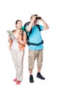 man looking through binoculars woman holding a map isolated Royalty Free Stock Photo