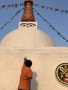 A man looking bouddha Stupa in Bhojpur Nepal