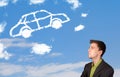 man looking at car cloud on a blue sky Royalty Free Stock Photo