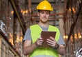 Man looking at check sheet to checking inventory by lablet