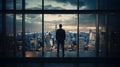 Ai generative. Mature businessman in formal suites standing at the big windows in office building. Royalty Free Stock Photo