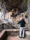 Man looking Covadonga chapel Royalty Free Stock Photo