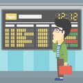 Man looking at departure board in the airport. Royalty Free Stock Photo