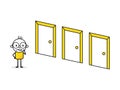 Man looking at doors and think to choose the right door. Business decision making, decide for new job or select