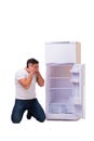 The man looking for food in empty fridge Royalty Free Stock Photo