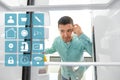 Man looking for food in empty fridge at kitchen Royalty Free Stock Photo