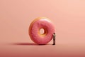 A man is looking at a giant donut. AI generation