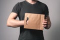 Man is looking a goods in a shopping bag Royalty Free Stock Photo