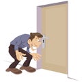 Man looking through hole in keyhole. Funny people Royalty Free Stock Photo