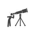 Man looking through huge telescope icon