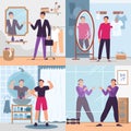 Man looking in mirror. Vector illustration set