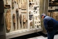 Man looking at museum exhibits