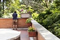 Man looking out of balcony in recreation area Royalty Free Stock Photo