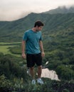 Man Looking out at Crouching Lion Hike on Oahu, Hawaii Royalty Free Stock Photo