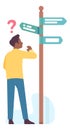 Man looking at signpost. Choosing right way concept Royalty Free Stock Photo