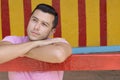 Man looking at view from a balcony Royalty Free Stock Photo