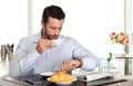 Man looking watch worried by late