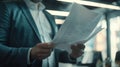 The man looks at the documents. Business office. generative ai