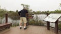 A Man Looks Through a Park Telescope