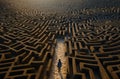 man lost in a complex maze, surreal concept