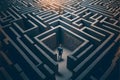 Man lost in maze top view created with generative AI technology