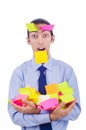 Man with lots of reminder Royalty Free Stock Photo