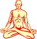 Man Lotus Position Asana Woodcut