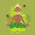 Man in lotus position on green and the inscription yoga Royalty Free Stock Photo