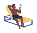 Man in lounger drinks cocktail semi flat color vector character Royalty Free Stock Photo