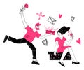 Man in love giving present to woman, cartoon doodle style vector illustration isolated Royalty Free Stock Photo