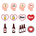 Man loving beer icons set