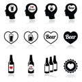 Man loving beer vector icons set