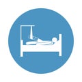 a man lying down with a bandaged leg icon in badge style. One of hospital collection icon can be used for UI, UX