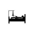 A man lying down with a bandaged leg icon. Elements of Patients in the hospital icon. Premium quality graphic design. Signs, outli