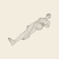 Man is Lying on the Floor. Time to Relax. Man Relaxing and Dreaming. 3D Human Body Model.